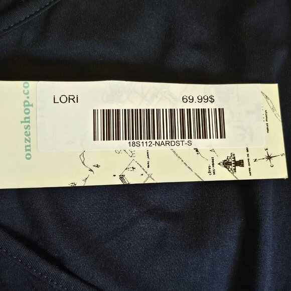 NWT ONZE MONTREAL Navy Blue & Red & White Striped Cuffs Dress Size Small - Picture 7 of 7